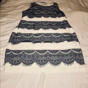 Knee length blue lace on white dress. Stretchy!!!